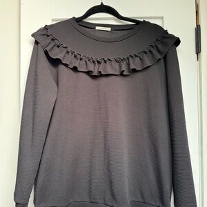 Trendy Black Ruffle Lightweight Top